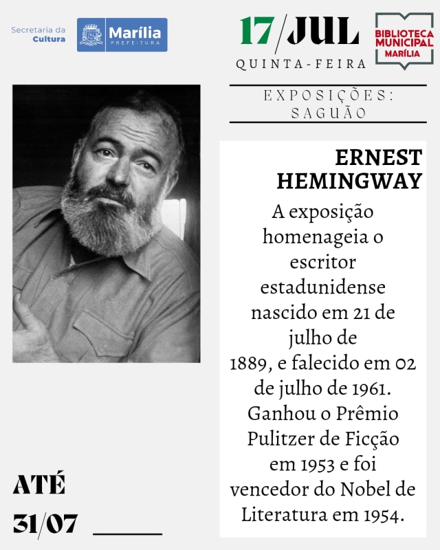 Evento biblioteca-municipal-exposicao-ernest-hemingway