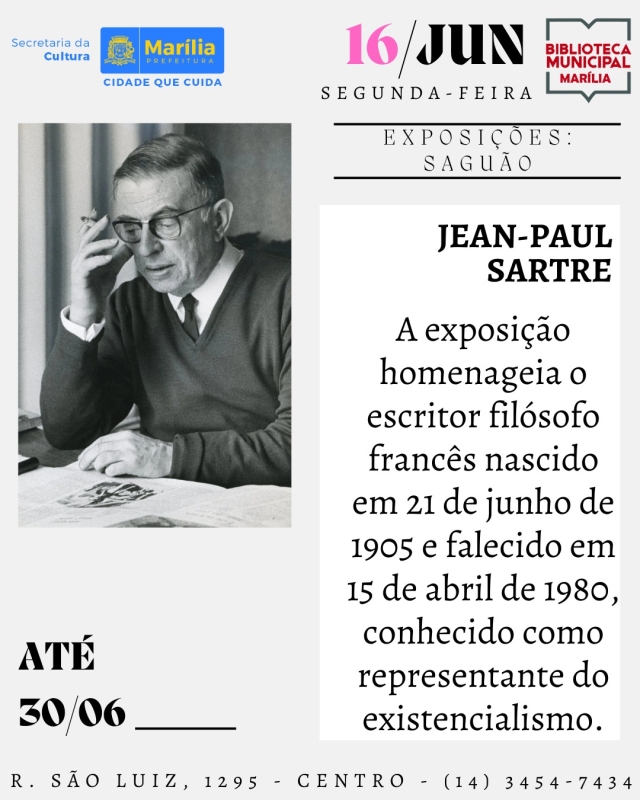 Evento exposicao--jean-paul-sartre--biblioteca-municipal